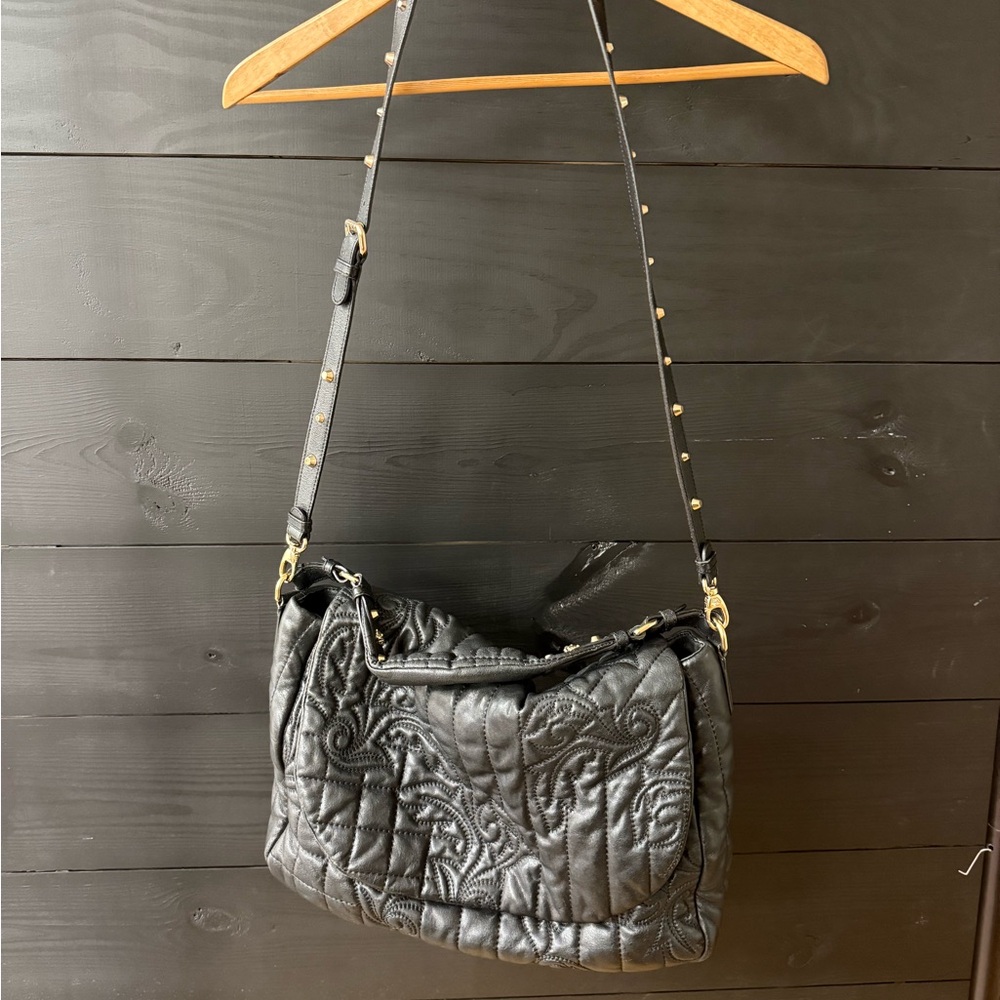 Versace Vanitas Black Embroidered Shoulder Bag